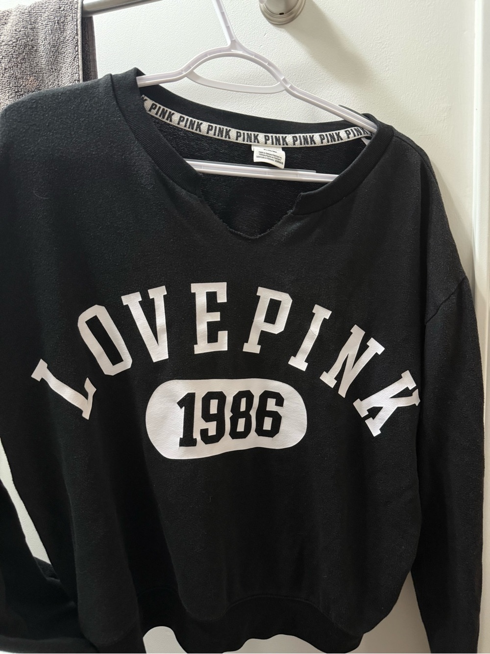 PINK Victoria's Secret Black Crewneck with White Branded Trim